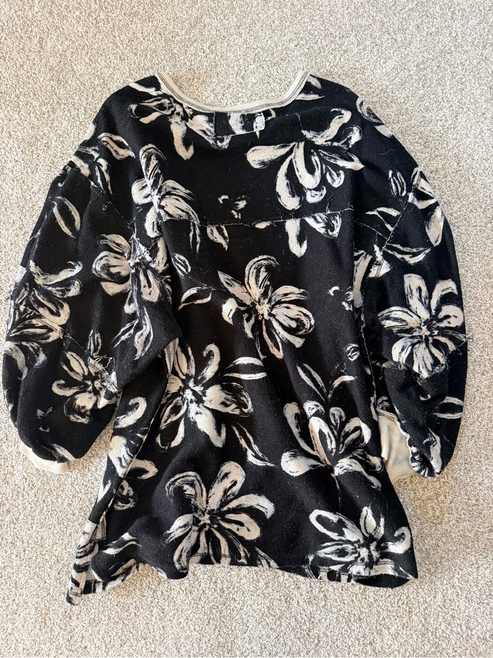 Free People Black Floral Scoopneck Sweater with White Print - Picture 6 of 6